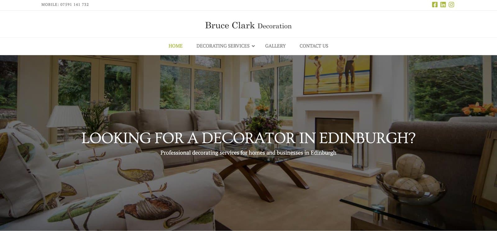 Bruce Clark Decoration's old website on desktop, with the headline Looking for a decorator in Edinburgh?